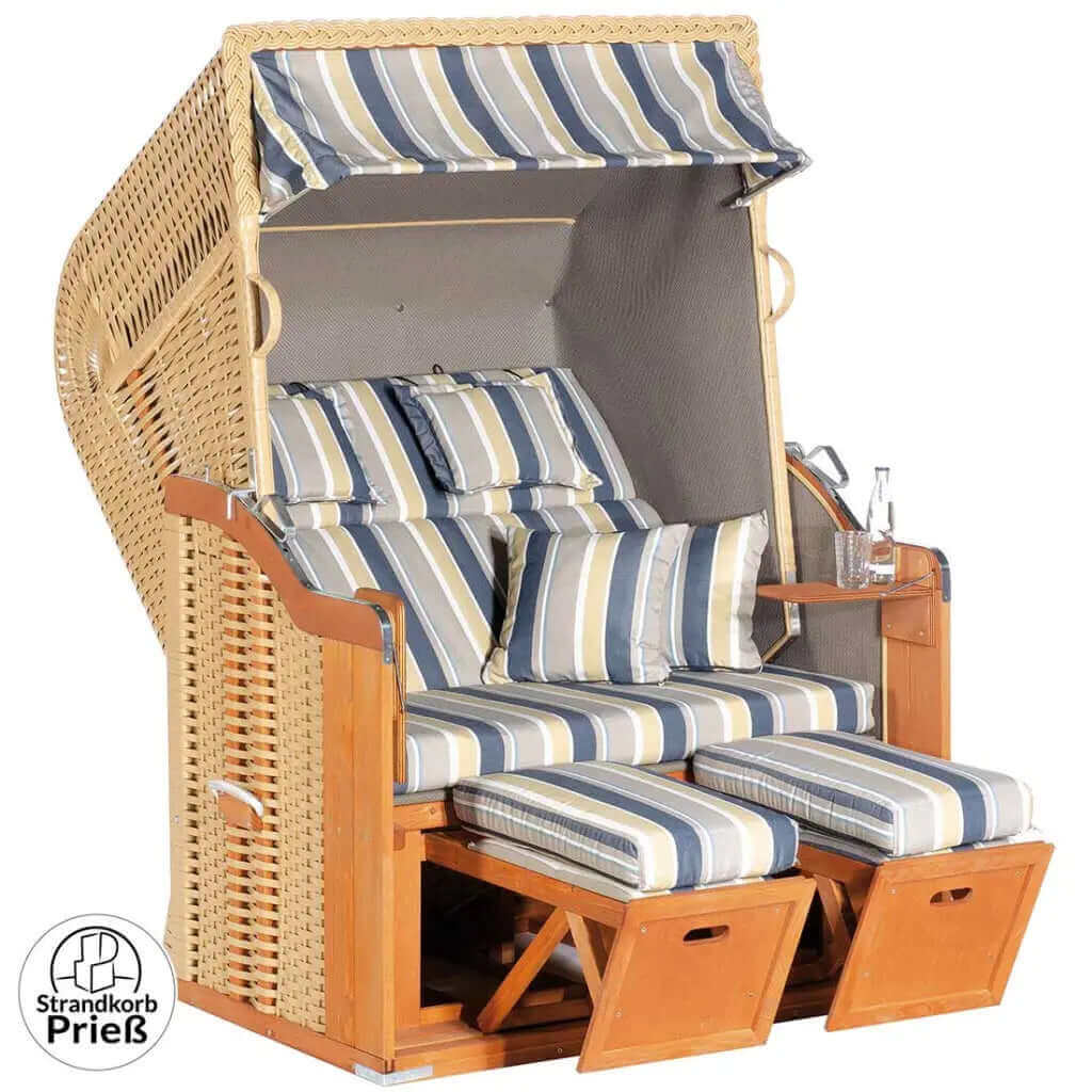 Strandkorb SunnySmart Rustikal 255 Plus, PVC-Geflecht beige, Dessin 1236 wie abgebildet - Strandkorb Fachhandel Prieß