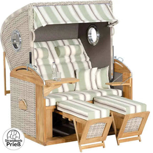 Strandkorb SunnySmart Rustikal 305 Z Bullaugen Comfort XL, TEAK - PE-Geflecht white-coral Dessin 1227 - Strandkorb Prieß