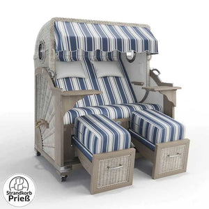 Strandkorb Strandkorbprofi Munkmarsch Teak Vintage white washed Granada_blau_55205_Bullauge - Strandkorb Fachhandel Prieß