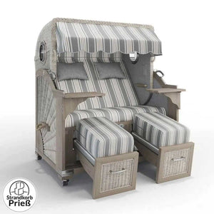 Strandkorb Strandkorbprofi Munkmarsch Teak Vintage white washed Granada_grau_55208_Bullauge - Strandkorb Fachhandel Prieß