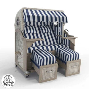 Strandkorb Strandkorbprofi Munkmarsch Teak Vintage white washed Hamburg_blau_45925_PVC-Folie-Bullauge - Strandkorb Fachhandel Prieß