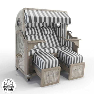 Strandkorb Strandkorbprofi Munkmarsch Teak Vintage white washed Hamburg_grau_45991_PVC-Folie-Bullauge - Strandkorb Fachhandel Prieß