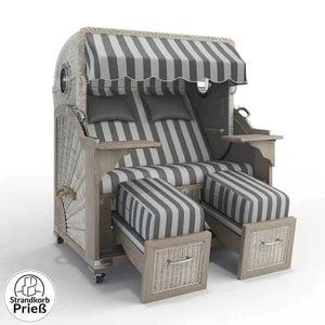 Strandkorb Strandkorbprofi Munkmarsch Teak Vintage white washed Marbella_grau_62608_Bullauge - Strandkorb Fachhandel Prieß