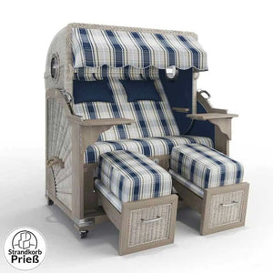 Strandkorb Strandkorbprofi Munkmarsch Teak Vintage white washed Maspalomas_blau_26105_Bullauge - Strandkorb Fachhandel Prieß