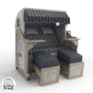 Strandkorb Strandkorbprofi Munkmarsch Teak Vintage white washed Menorca_blau-grau_70500_Bullauge - Strandkorb Fachhandel Prieß
