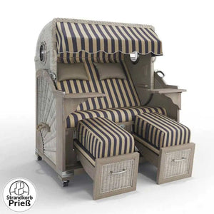 Strandkorb Strandkorbprofi Munkmarsch Teak Vintage white washed Menorca_sand-blau_72150_Bullauge - Strandkorb Fachhandel Prieß