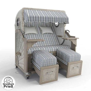 Strandkorb Strandkorbprofi Munkmarsch Teak Vintage white washed Palma_blau_24425_Bullauge - Strandkorb Fachhandel Prieß