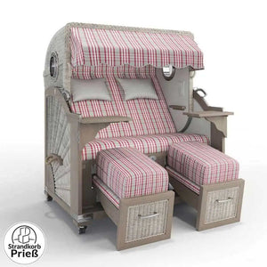 Strandkorb Strandkorbprofi Munkmarsch Teak Vintage white washed Palma_rot_24423_Bullaug - Strandkorb Fachhandel Prieß