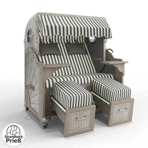 Strandkorb Strandkorbprofi Munkmarsch Teak Vintage white washed Porto_grau-creme_82338_Bullauge - Strandkorb Fachhandel Prieß