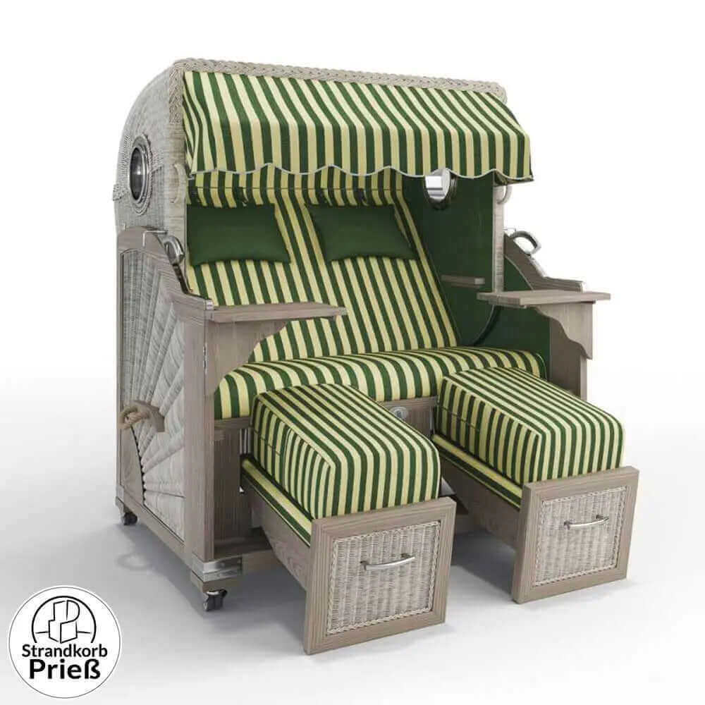 Strandkorb Strandkorbprofi Munkmarsch Teak Vintage white washed Porto_gruen-creme_82336_Bullauge - Strandkorb Fachhandel Prieß