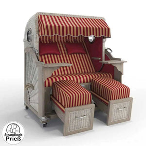 Strandkorb Strandkorbprofi Munkmarsch Teak Vintage white washed Porto_rot-creme_82333_Bullauge - Strandkorb Fachhandel Prieß