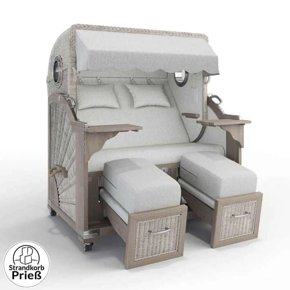 Strandkorb Strandkorbprofi Munkmarsch Teak Vintage white washed San_Amsterdam_grau_26200_Bullauge - Strandkorb Fachhandel Prieß