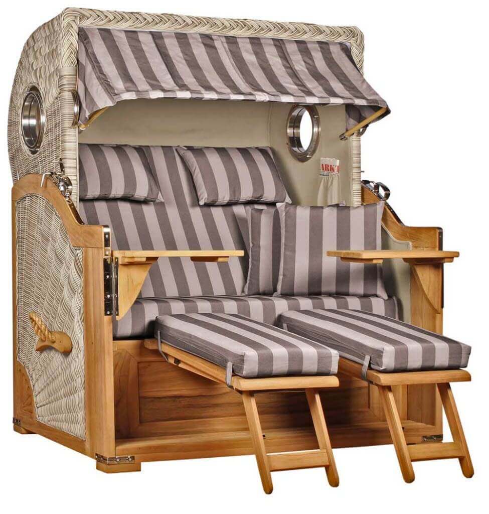 Strandkorb Mr. Deko Baltikum Bullaugen Teak Geflecht PE shell 2,5-Sitzer XL Dessin 537 - Strandkorb Fachhandel Prieß