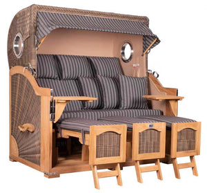 Strandkorb Mr. Deko Düne Grande Bullaugen Teak PE grey 3-Sitzer XXL Dessin 500 - Strandkorb Fachhandel Prieß