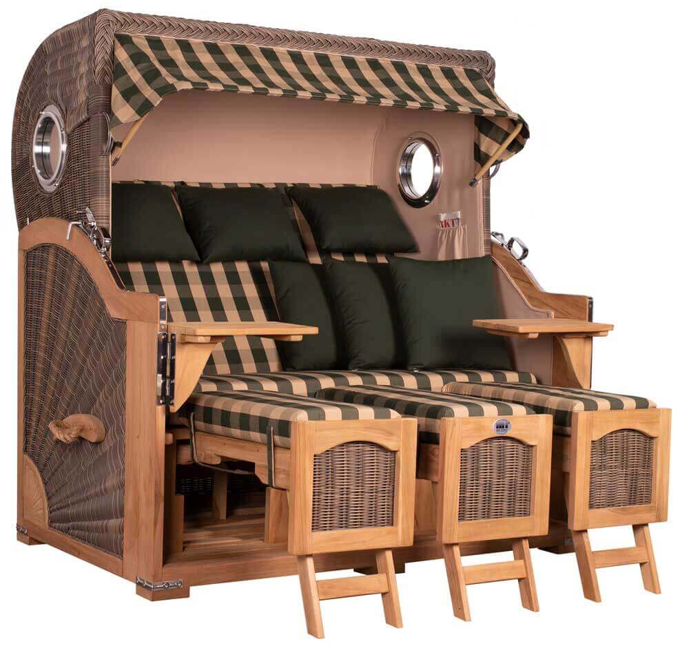 Strandkorb Mr. Deko Düne Grande Bullaugen Teak PE grey 3-Sitzer XXL Dessin 506 - Strandkorb Fachhandel Prieß