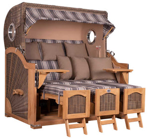 Strandkorb Mr. Deko Düne Grande Bullaugen Teak PE grey 3-Sitzer XXL Dessin 522 - Strandkorb Fachhandel Prieß