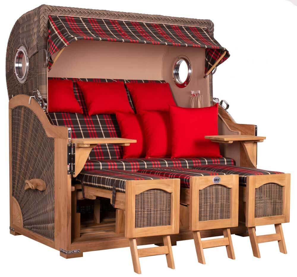Strandkorb Mr. Deko Düne Grande Bullaugen Teak PE grey 3-Sitzer XXL Dessin 529 - Strandkorb Fachhandel Prieß