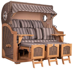 Strandkorb Mr. Deko Düne Grande Bullaugen Teak PE grey 3-Sitzer XXL Dessin 537 - Strandkorb Fachhandel Prieß