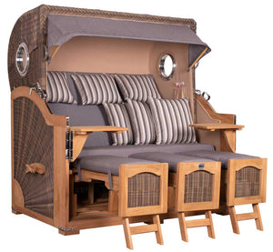 Strandkorb Mr. Deko Düne Grande Bullaugen Teak PE grey 3-Sitzer XXL Dessin 544 - Strandkorb Fachhandel Prieß