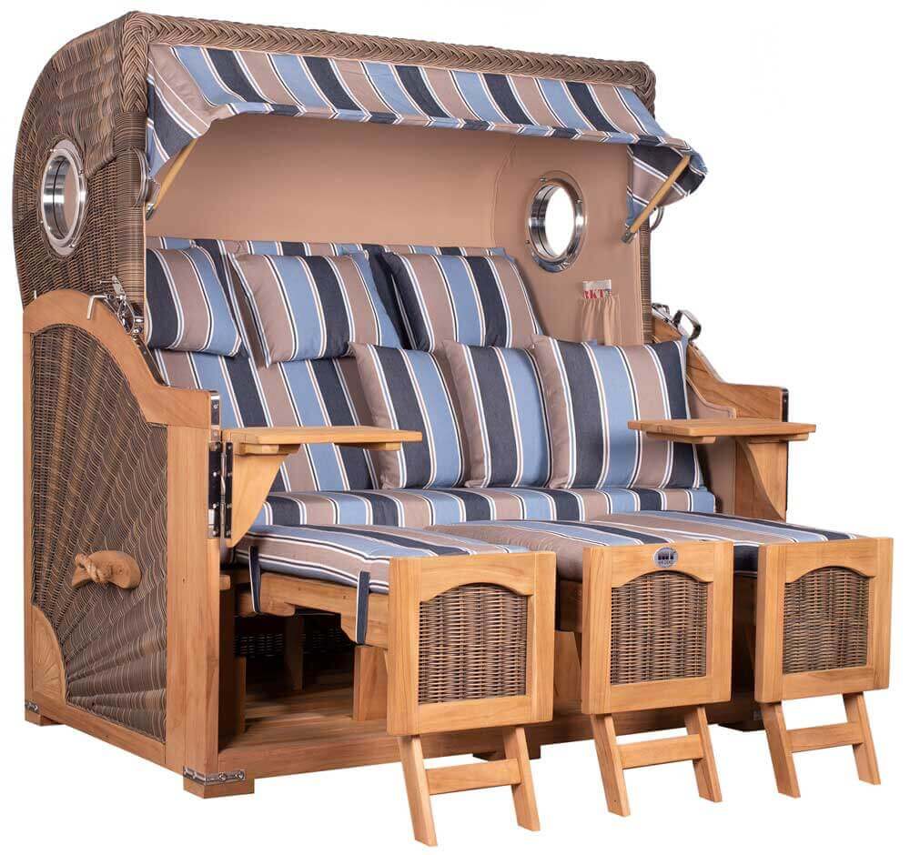 Strandkorb Mr. Deko Düne Grande Bullaugen Teak PE grey 3-Sitzer XXL Dessin 580 - Strandkorb Fachhandel Prieß