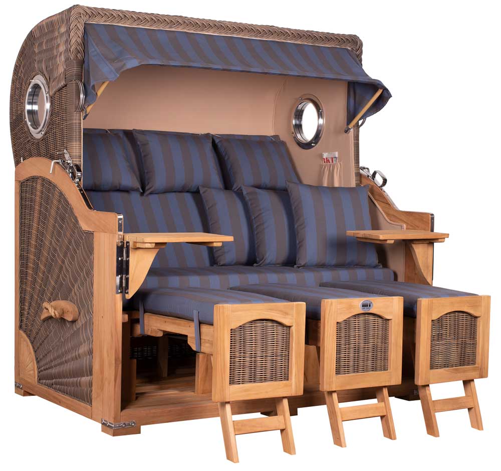 Strandkorb Mr. Deko Düne Grande Bullaugen Teak PE grey 3-Sitzer XXL Dessin 582 - Strandkorb Fachhandel Prieß