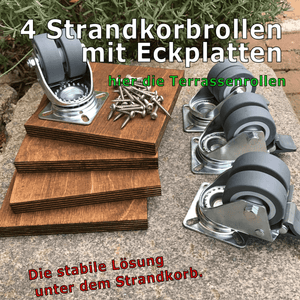 Strandkorb Zubehör Rollen mit Feststeller und Eckplatten 14x14cm,  4 er Set - Strandkorb Prieß