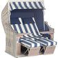 Nr. 5 - Strandkorb Sonnenpartner Modell Classic 2-Sitzer-XL, Geflecht antik-weiss, Holz silber-grau, Dessin 40-702 blau weiss