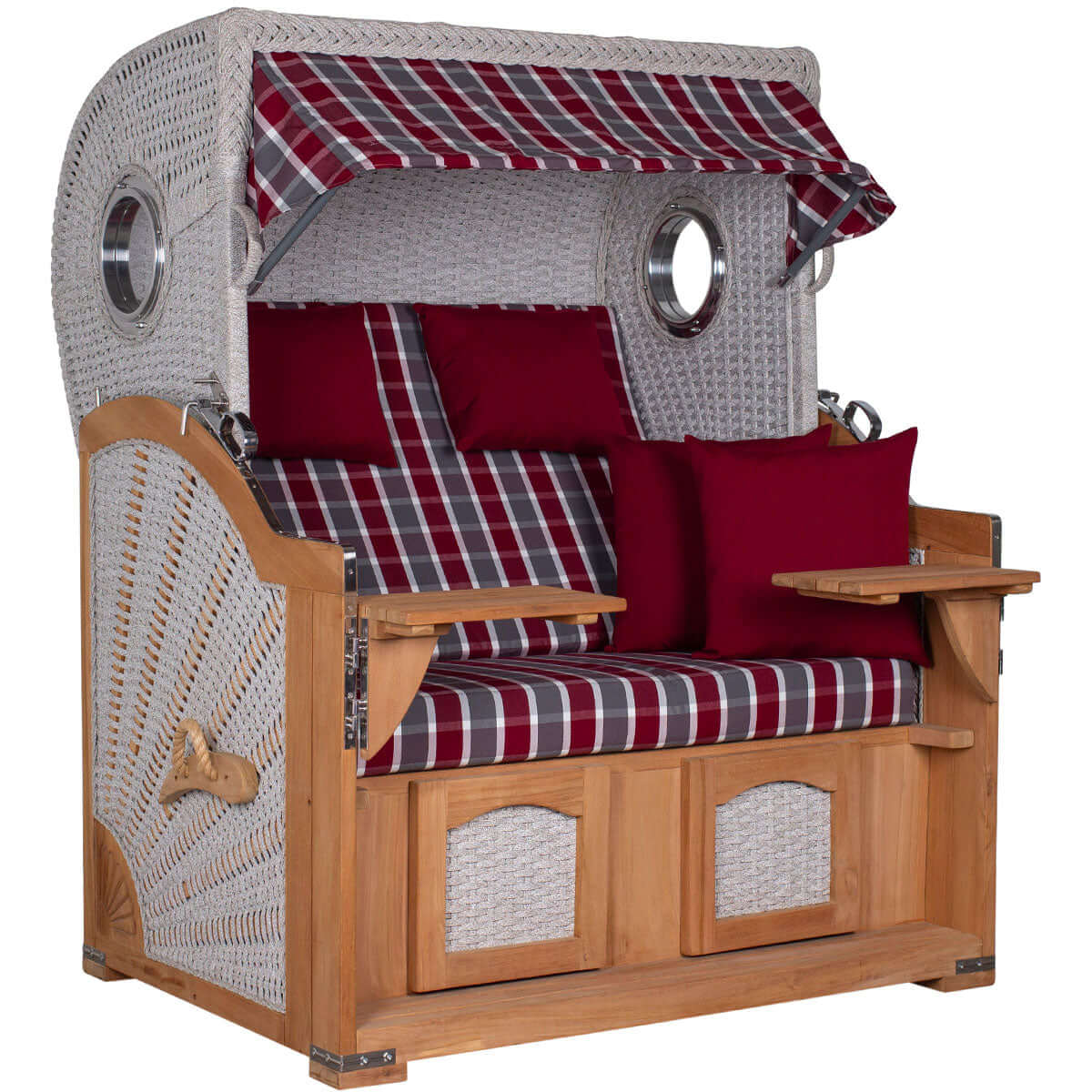 Strandkorb Aruba XL Rope Kordel-Geflecht 15mm ivory Dessin 230 rot grau kariert