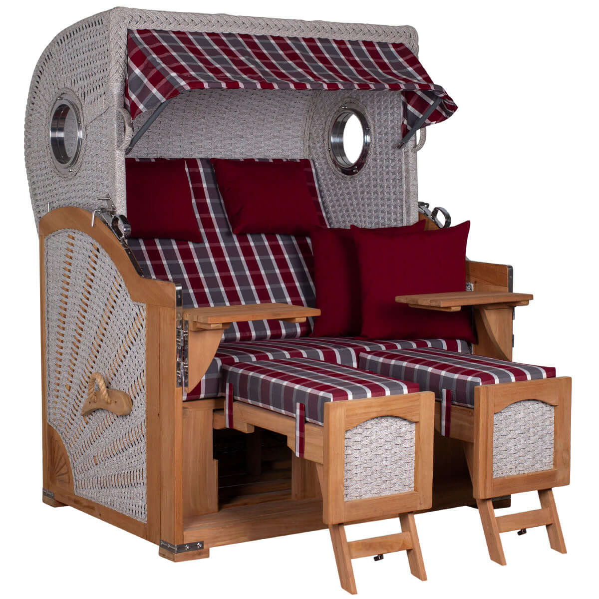 Strandkorb Aruba XL Rope Kordel-Geflecht 15mm ivory Dessin 230 rot grau kariert