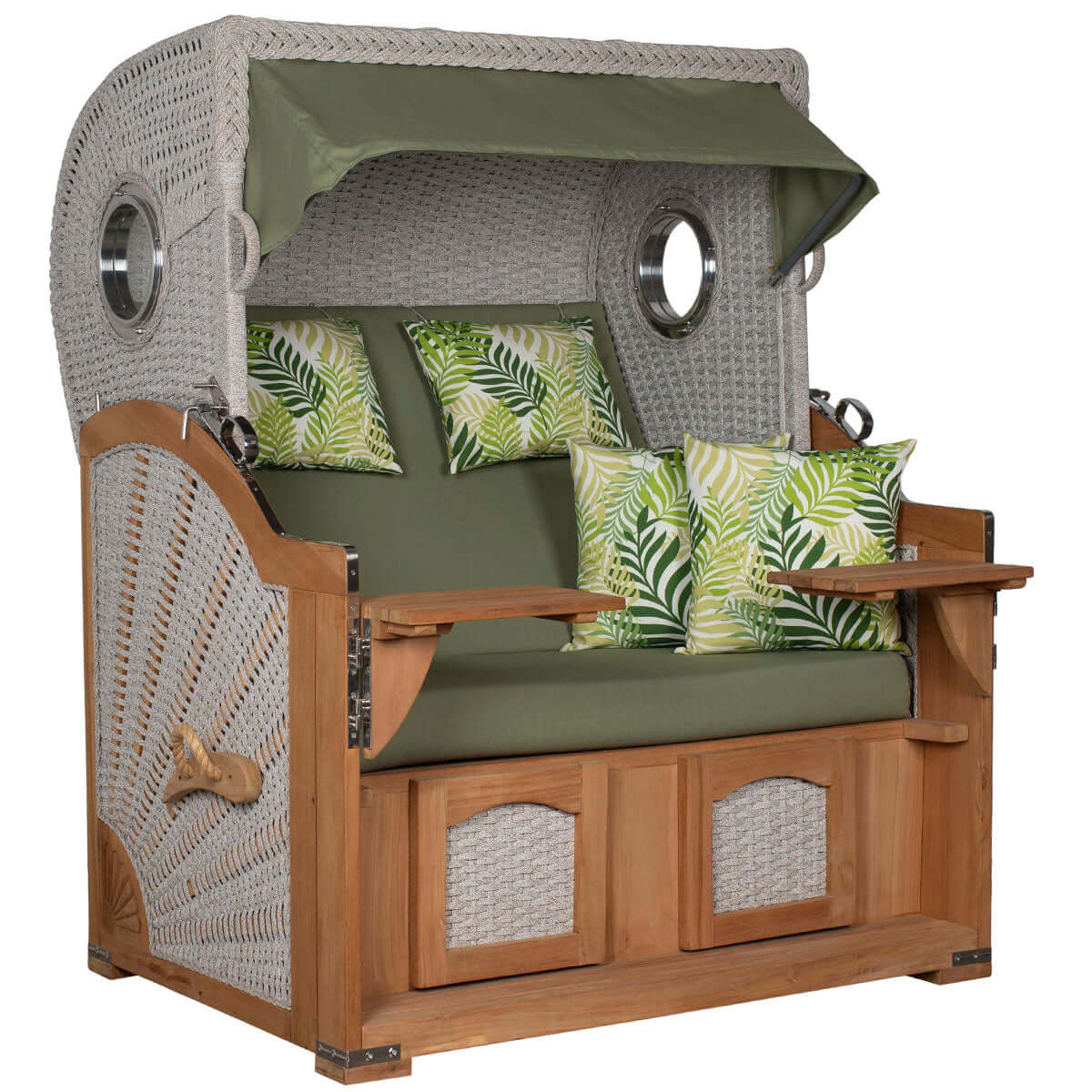 Strandkorb Aruba ivory hellrau mit Dessin 242 grün