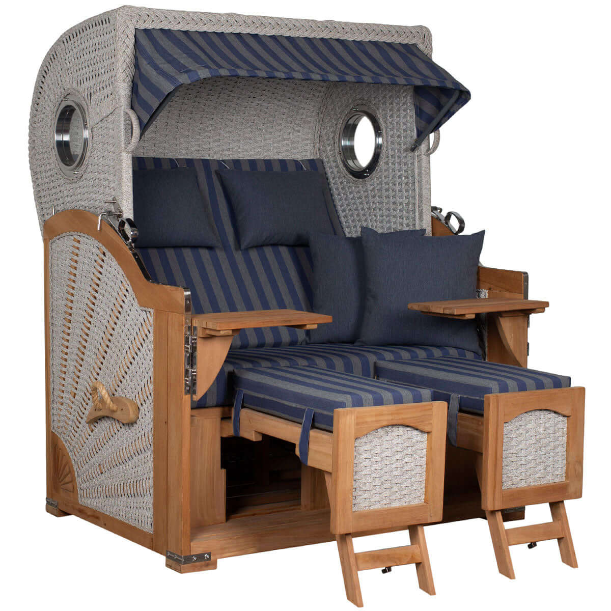 Strandkorb Aruba mit Geflecht ivory mit dessin 29 blau grau