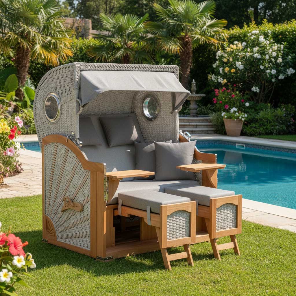 Strandkorb Aruba XL Rope Kordel-Geflecht 15mm ivory Dessin 251