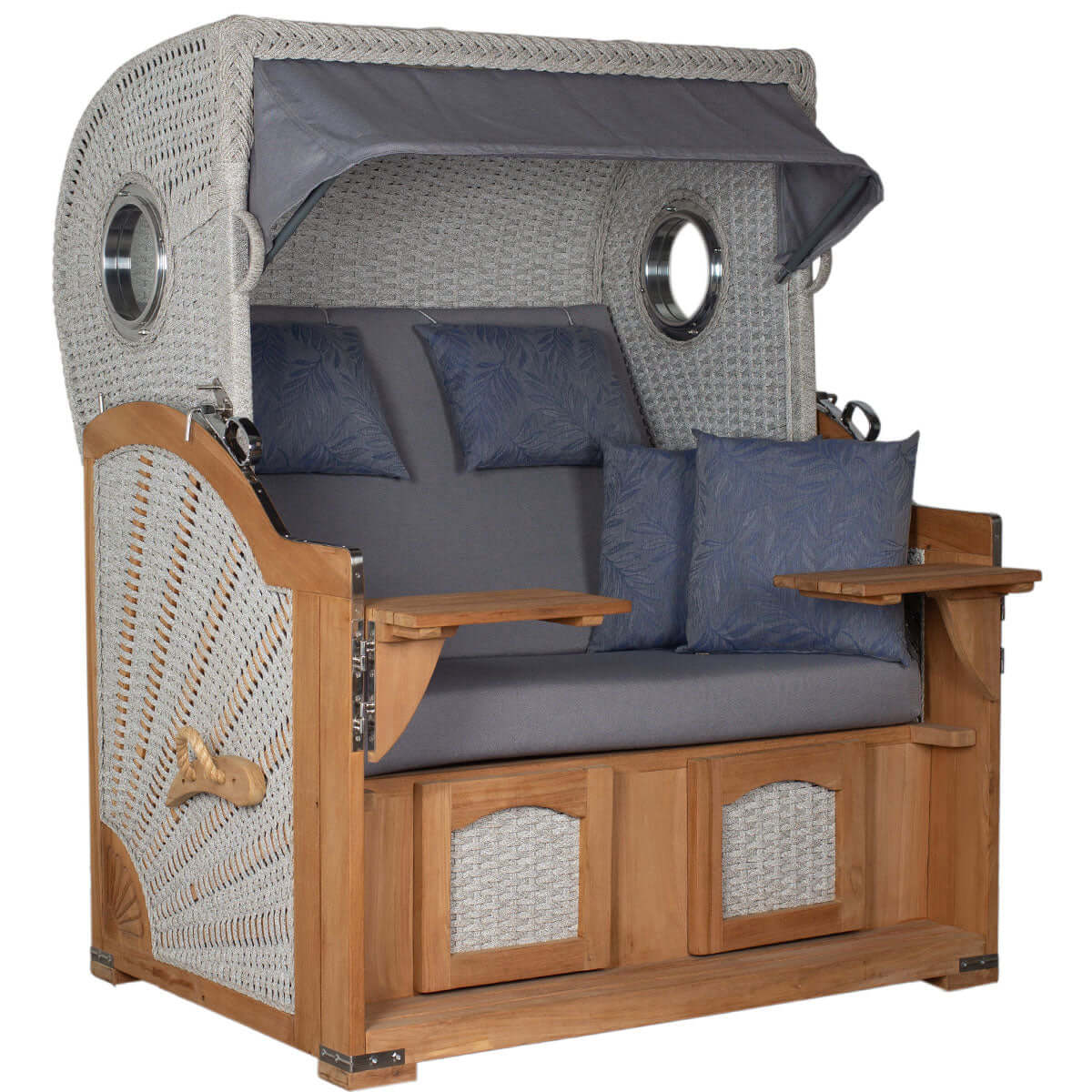 Strandkorb Aruba ivory mit Dessin 253 blau grau meliert