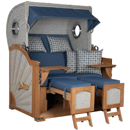 Aruba Strandkorb mit Pure Innengeflecht Rope ivory - Dessin blau grau 509