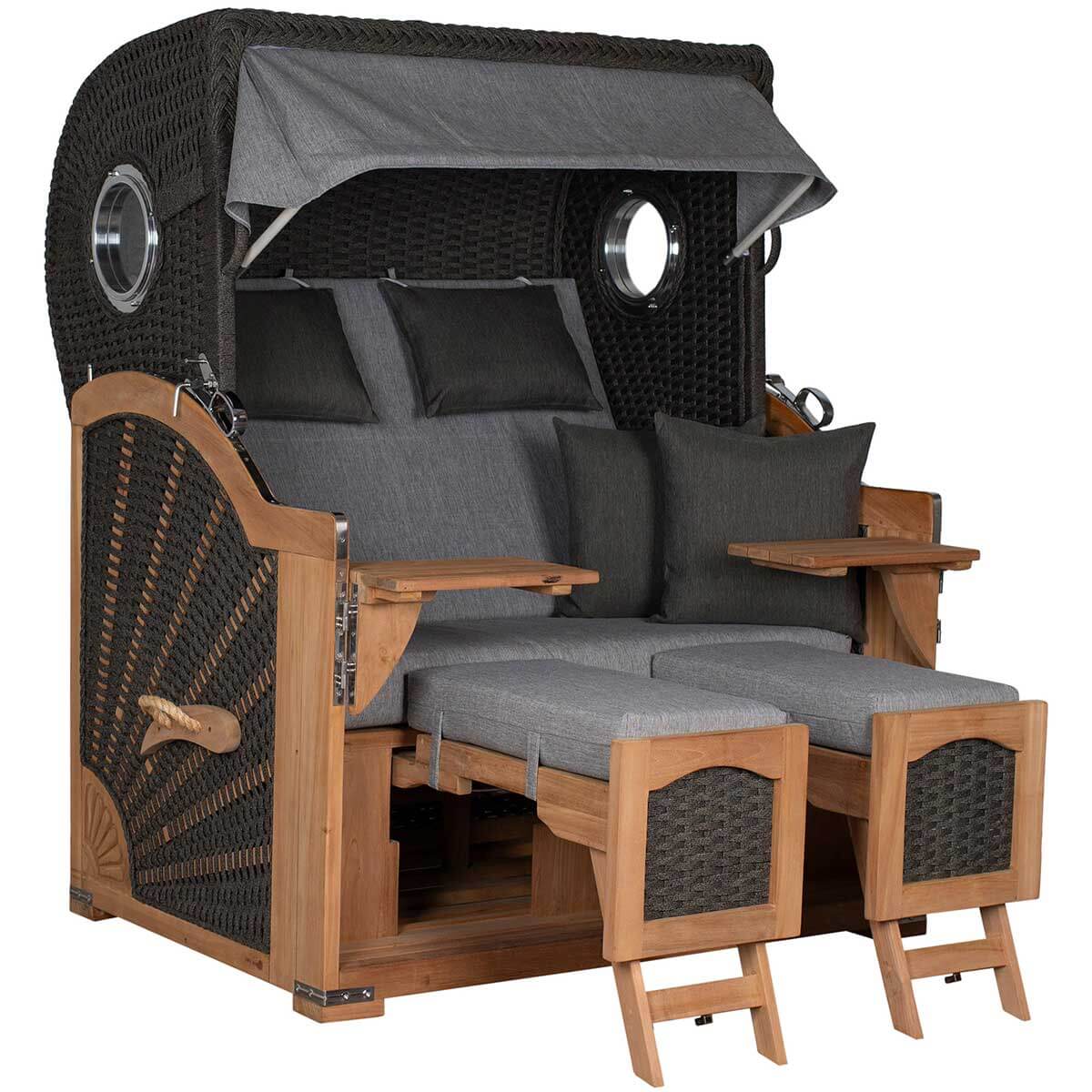 Strandkorb Aruba Teak anthracit Dessin 466 grau