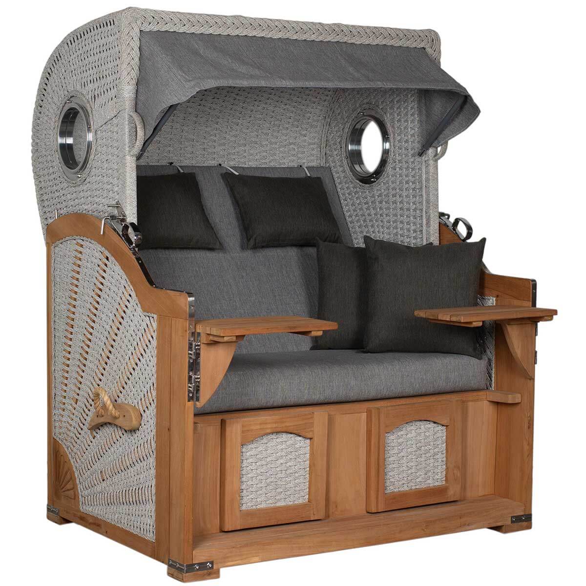 Strandkorb Aruba Teak ivory Rope Kordel Geflecht Dessin 466 grau