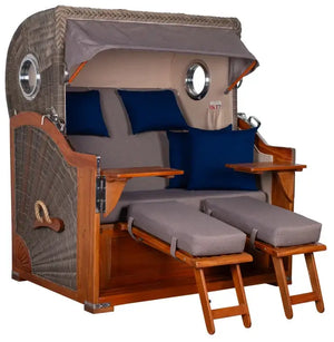 Strandkorb Baltikum Bullaugen Mahagoni Geflecht PE grey 2,5 Sitzer XL Dessin 589