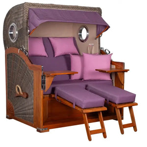 Strandkorb Baltikum Bullaugen Mahagoni Geflecht PE grey 2,5 Sitzer XL Dessin 590