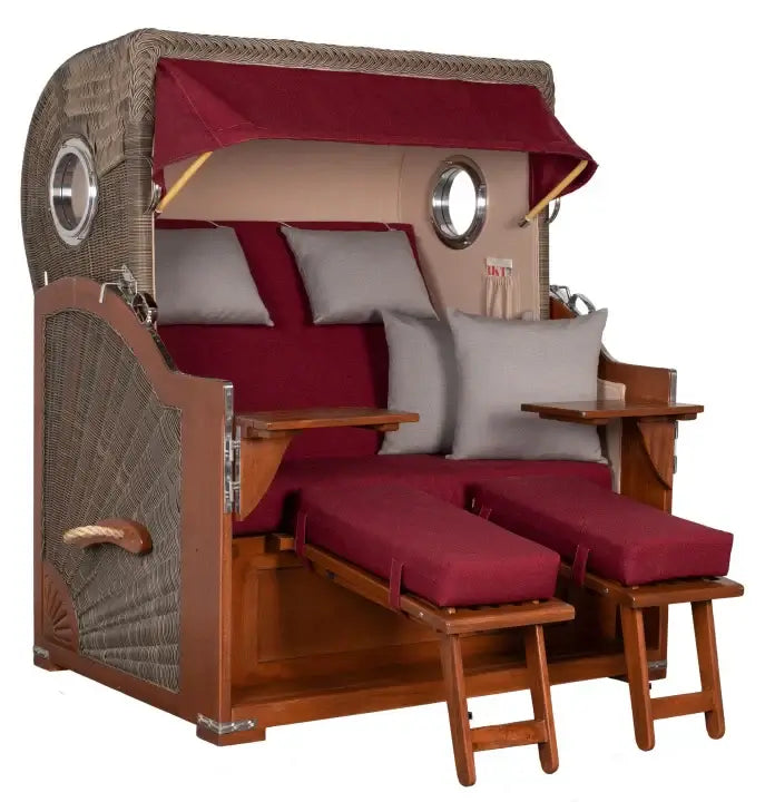 Strandkorb Baltikum Bullaugen Mahagoni Geflecht PE grey 2,5 Sitzer XL Dessin 594