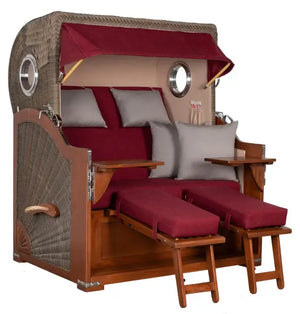 Strandkorb Baltikum Bullaugen Mahagoni Geflecht PE grey 2,5 Sitzer XL Dessin 594