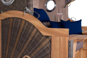 Strandkorb Baltikum Bullaugen Teak Geflecht PE grey 2,5-Sitzer XL Dessin 589