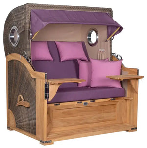 Strandkorb Baltikum Bullaugen Teak Geflecht PE grey 2,5-Sitzer XL Dessin 590