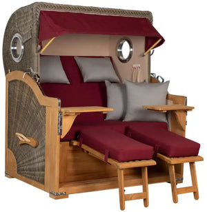 Strandkorb Baltikum Bullaugen Teak Geflecht PE grey 2,5-Sitzer XL Dessin 594