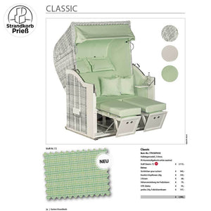 2025-4 Strandkorb Sonnenpartner Modell Classic Holz weiss lackiert Geflecht white-washed Dessin 72 grün - Strandkorb Prieß