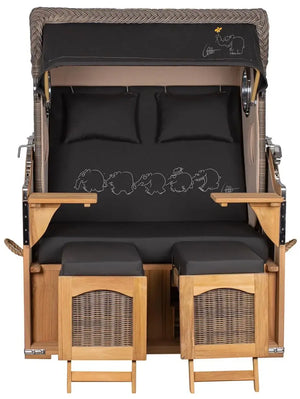 Strandkorb Mr. Deko Skyline Düne Bullaugen Teak PE grey 2-Sitzer Dessin Ottifant