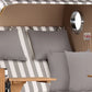 Strandkorb Mr. Deko Düne Bullaugen Teak PE grey 2-Sitzer Dessin 513 grau weiss