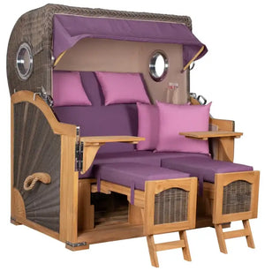 Strandkorb Mr. Deko Düne Grande 2,5 Sitzer Bullaugen Teak PE grey Dessin 590