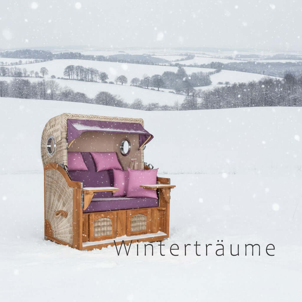 Strandkorb Düne Grande shell im Schnee - Dessin 590 pink rosa