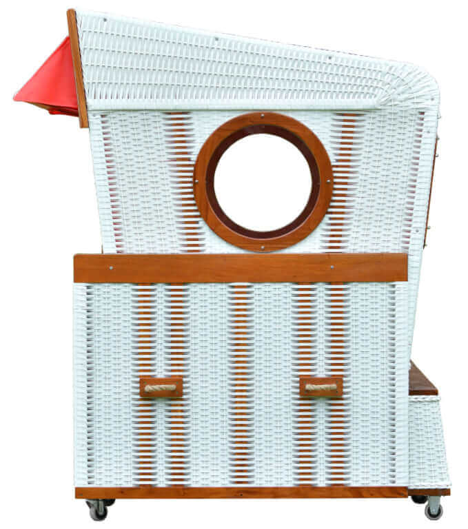 Strandkorb 6-Sitzer Gosch Lounge PVC weiss Des. rot weiss - Version 2025 - Strandkorb Fachhandel Prieß