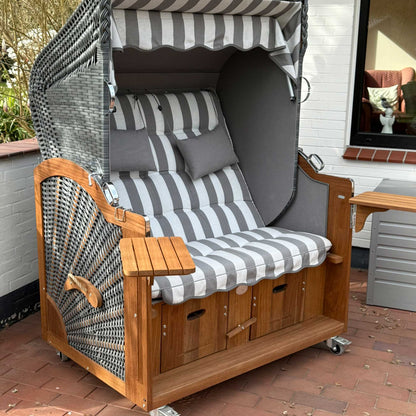 A106 Strandkorb Prieß Modell Meister Holz Iroko Holz, PE Geflecht anthrazit, wie abgebildet, 135 cm
